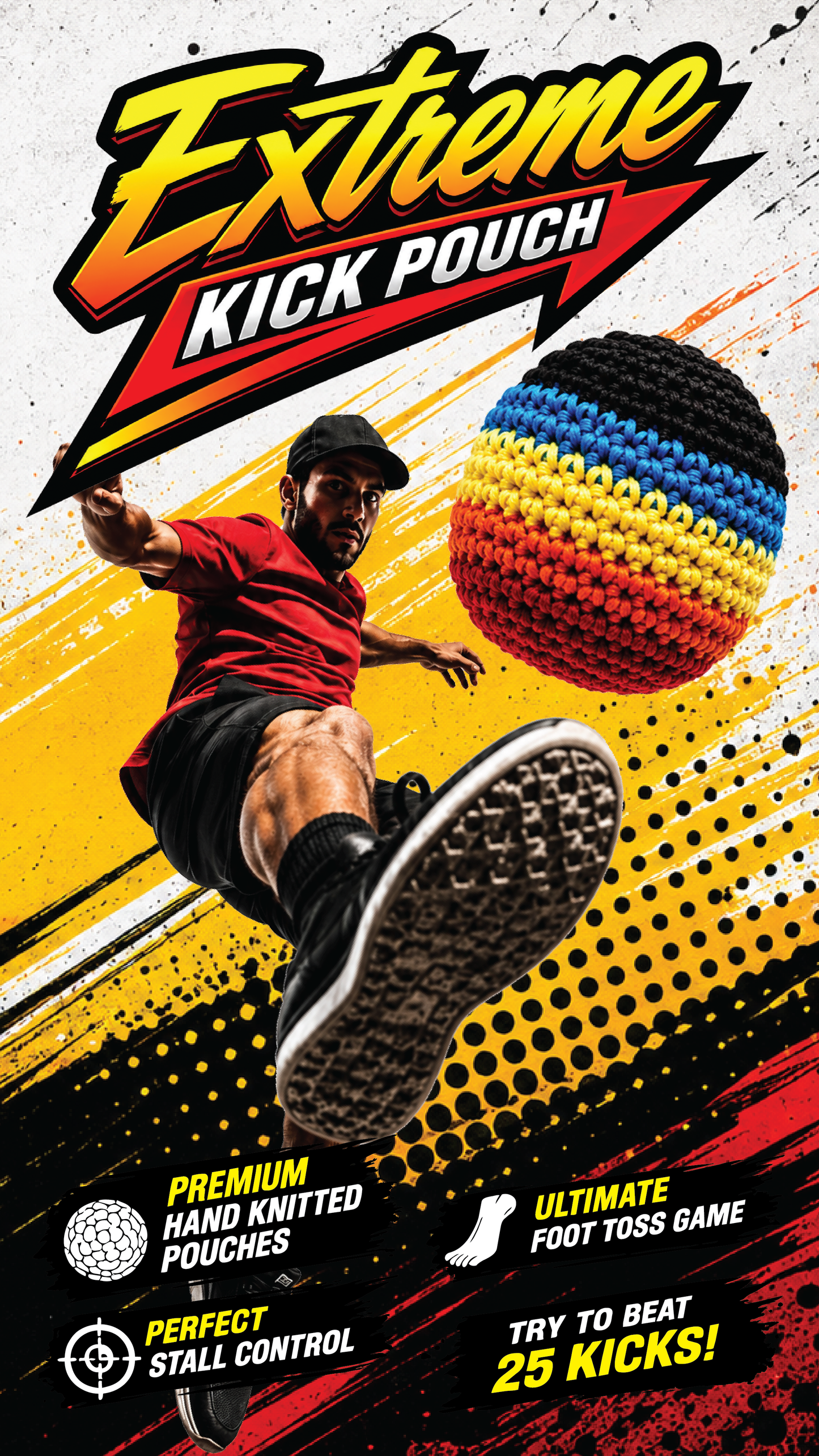 Extreme Retro Hand-Knitted Kick Pouch Footbag - 12/Display Novelty Brands