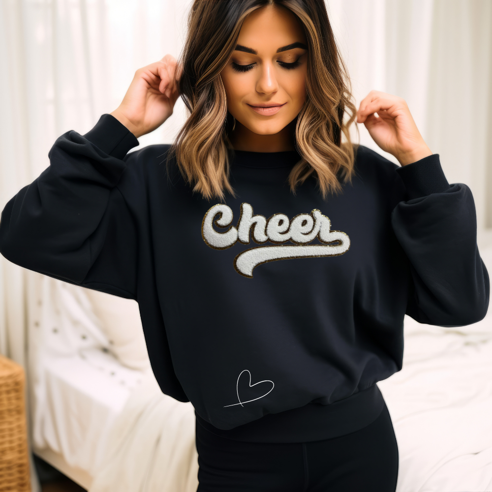 Cheer Gold Trim Chenille Patch Unisex Gildan 18000 Sweatshirt