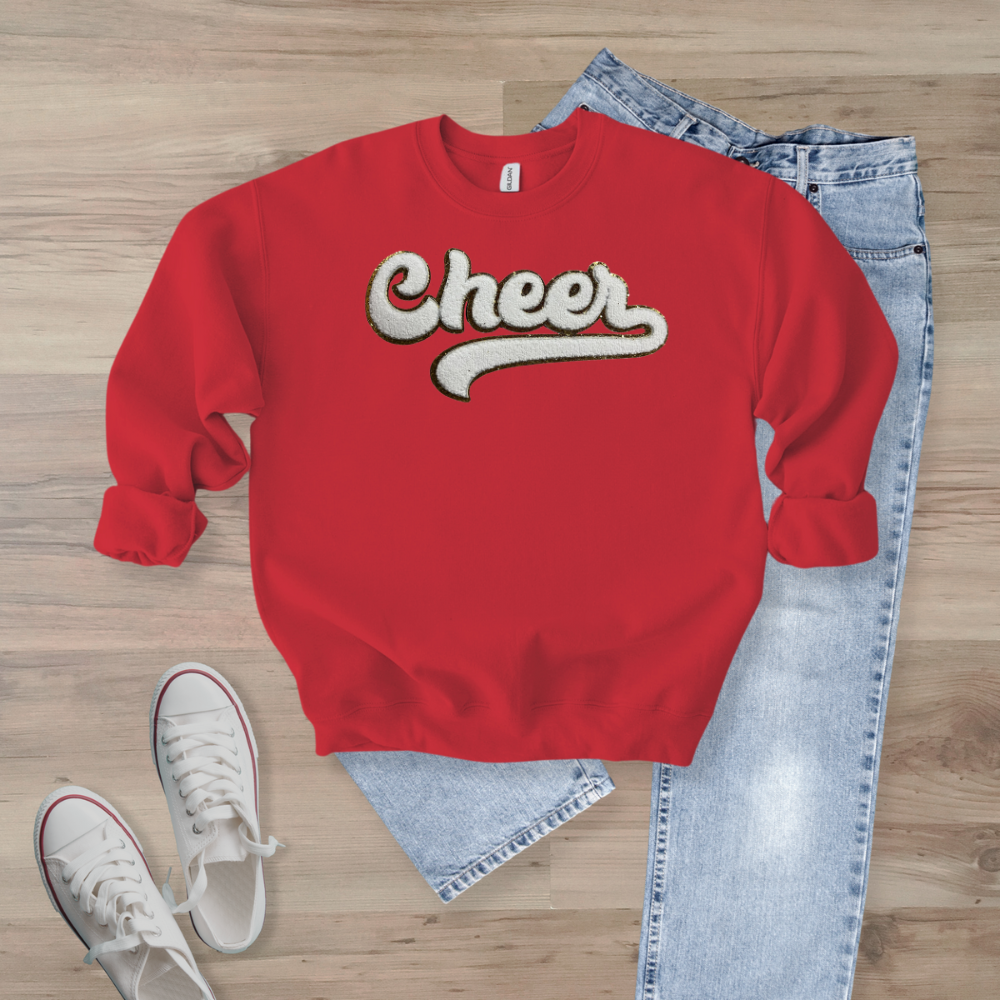 Cheer Gold Trim Chenille Patch Unisex Gildan 18000 Sweatshirt