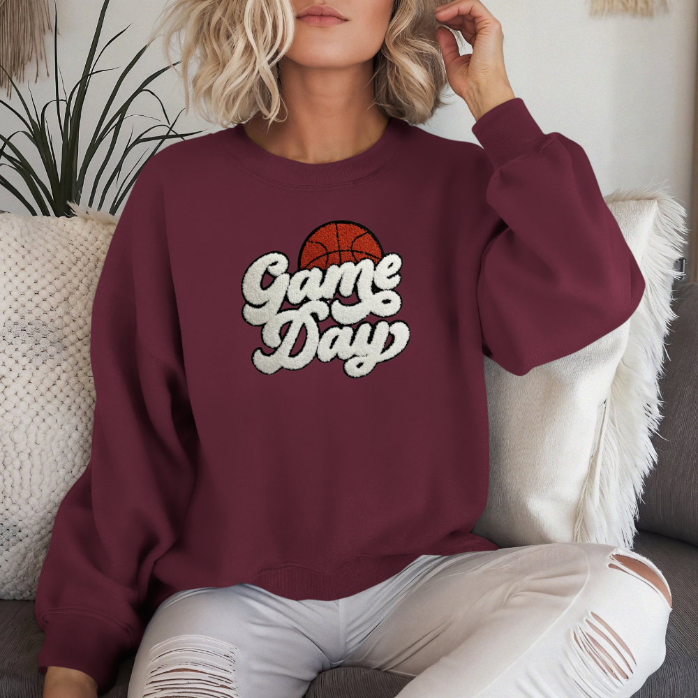Game Day Basketball Chenille Patch Unisex Gildan 18000 Sweatshirt