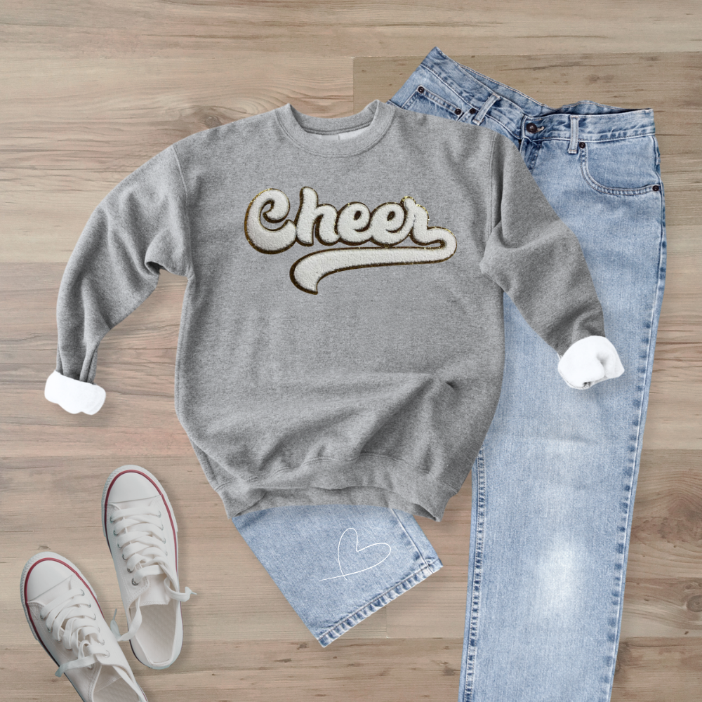 Cheer Gold Trim Chenille Patch Unisex Gildan 18000 Sweatshirt