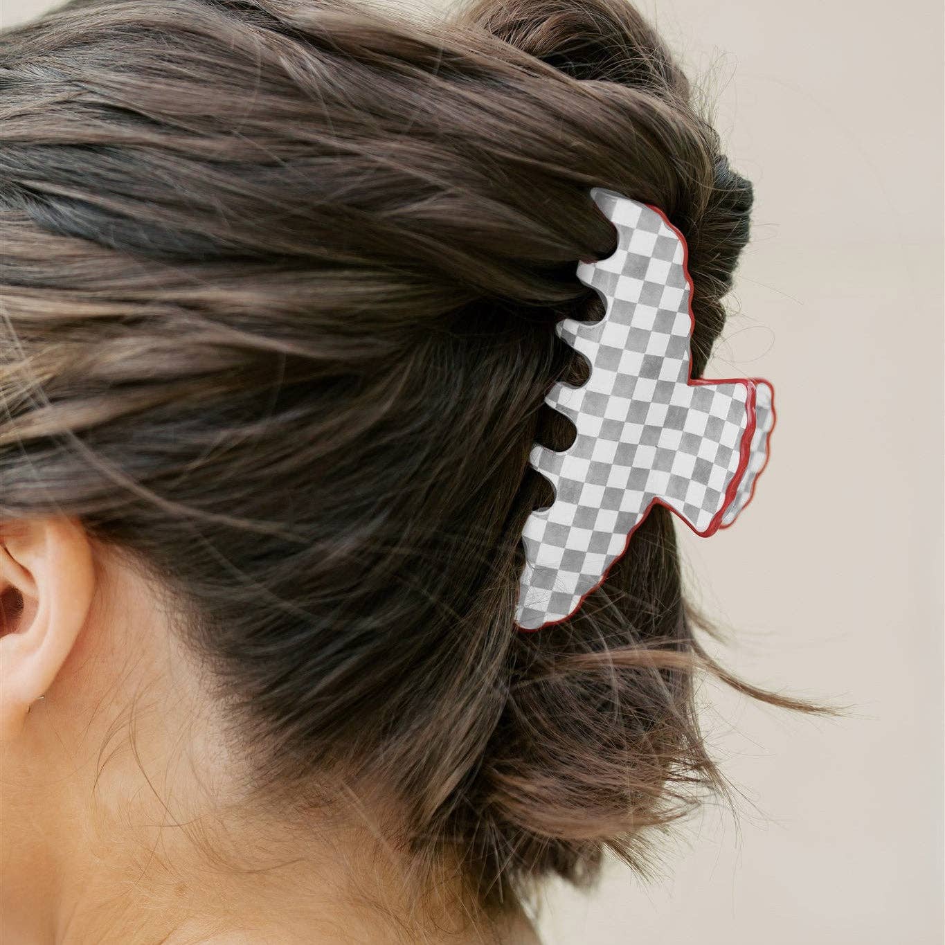 Gray and White Scalloped Claw Clip Gracefully Made Art