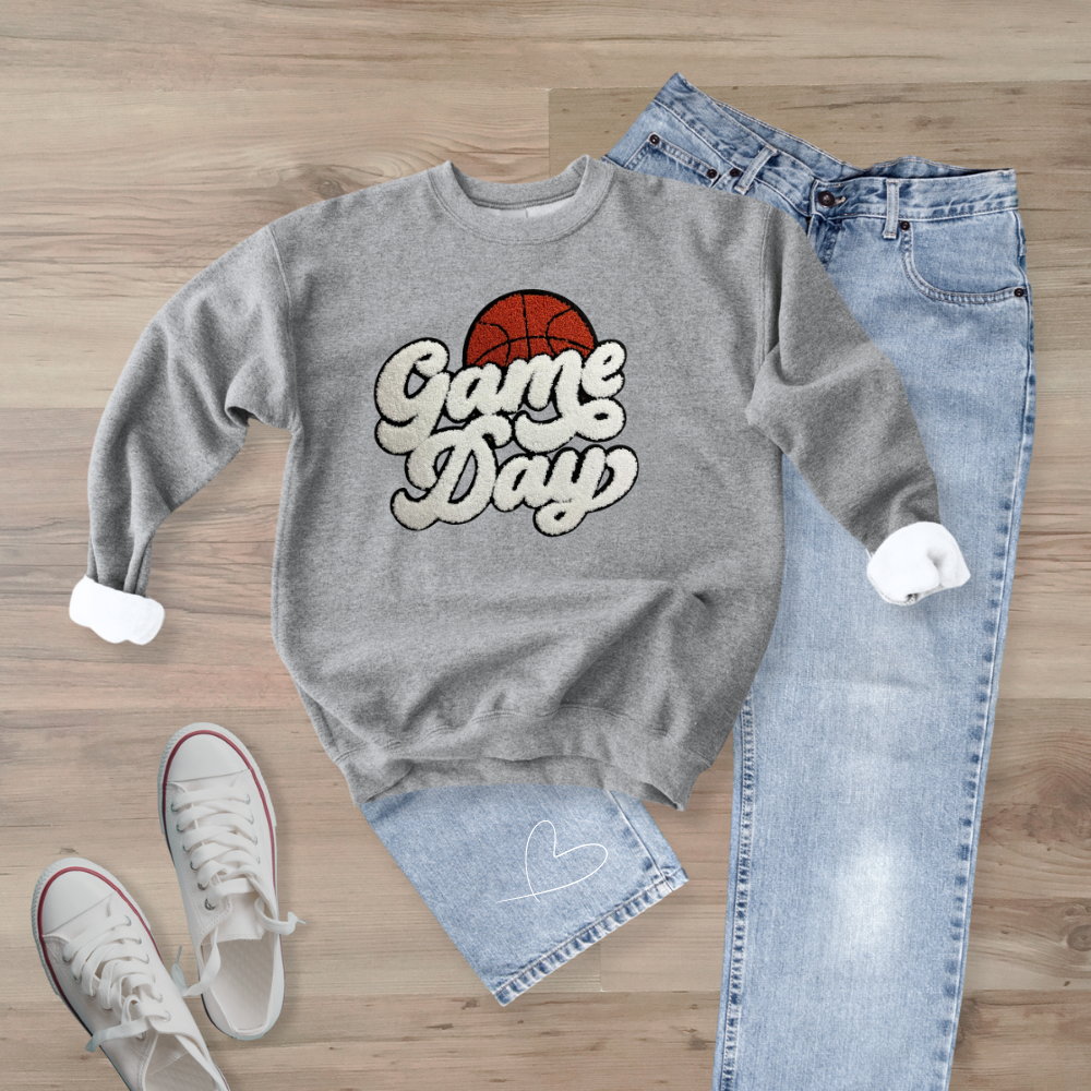 Game Day Basketball Chenille Patch Unisex Gildan 18000 Sweatshirt