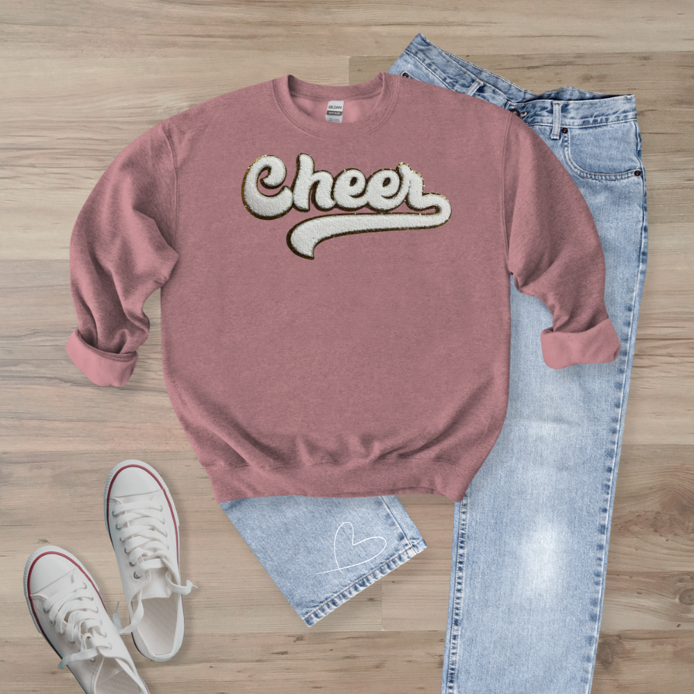 Cheer Gold Trim Chenille Patch Unisex Gildan 18000 Sweatshirt