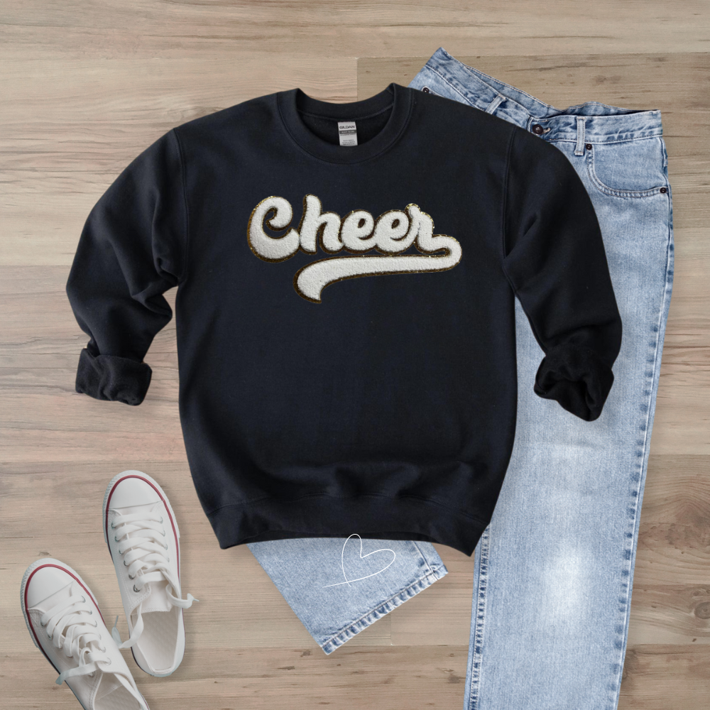 Cheer Gold Trim Chenille Patch Unisex Gildan 18000 Sweatshirt