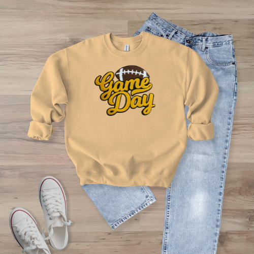 Gameday Football Gold Chenille Patch Unisex Gildan 18000 Sweatshirt