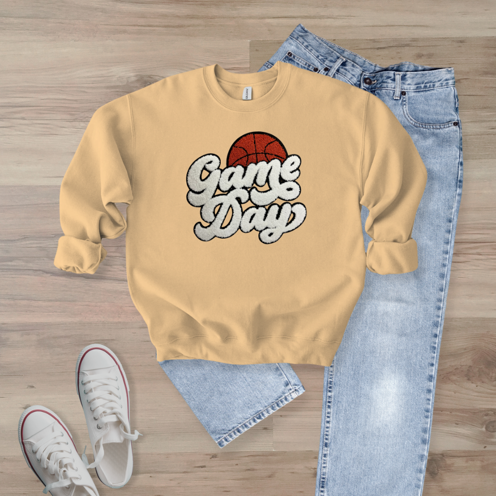 Game Day Basketball Chenille Patch Unisex Gildan 18000 Sweatshirt