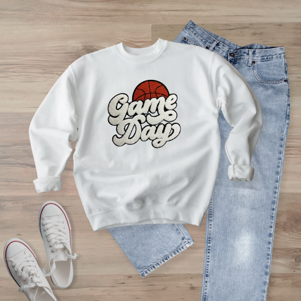 Game Day Basketball Chenille Patch Unisex Gildan 18000 Sweatshirt