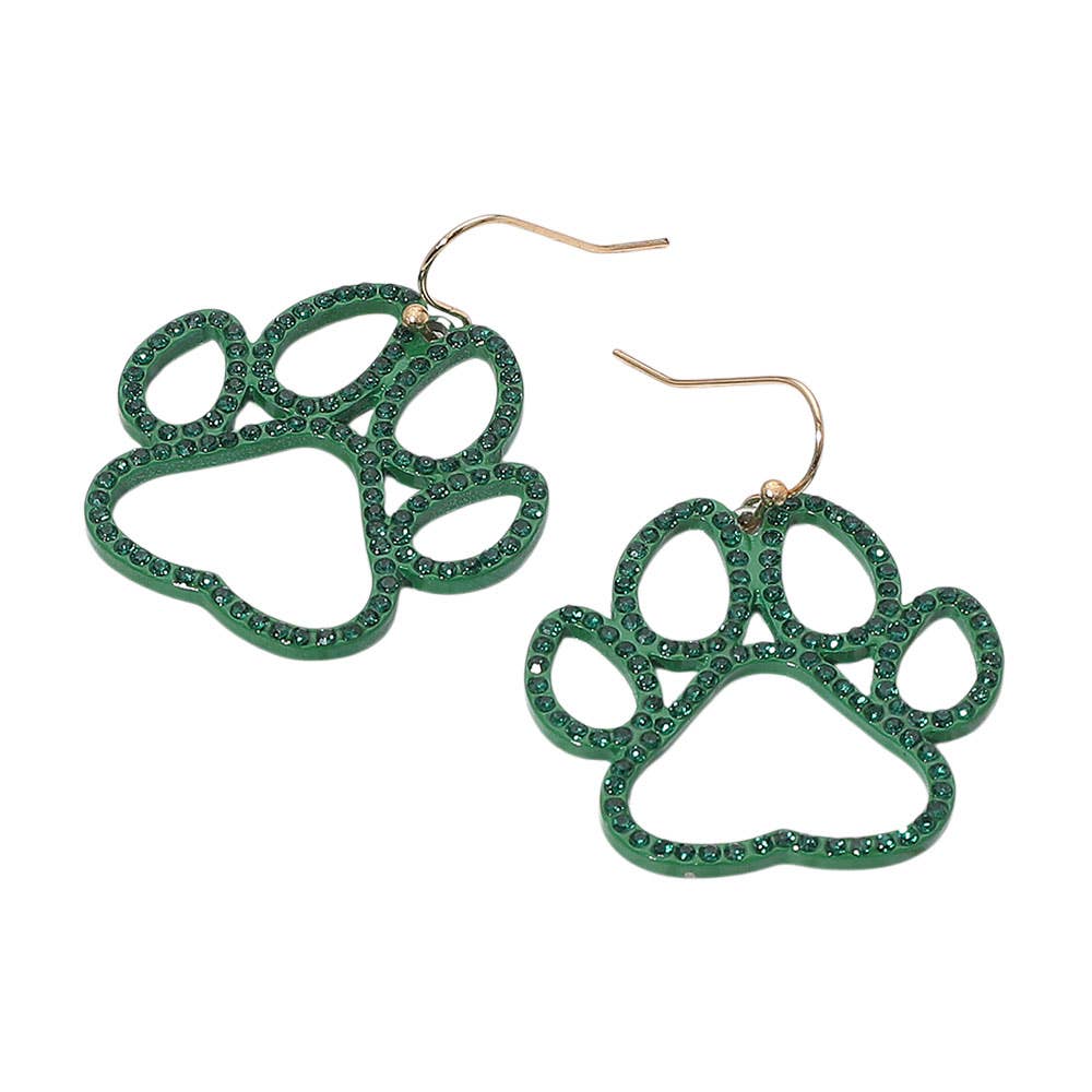 Rhinestone Paved Gameday Paw Dangle Earrings Sensibling Corp.