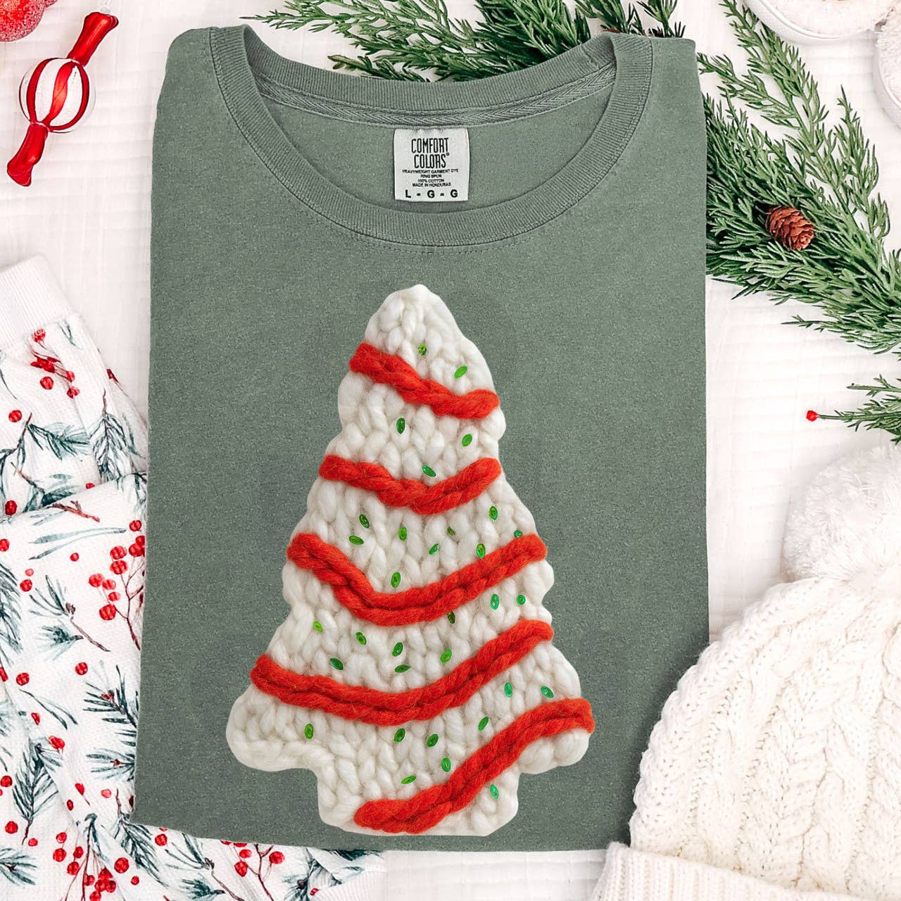 Faux Yarn Christmas Snack Cake DTF Heat Transfer