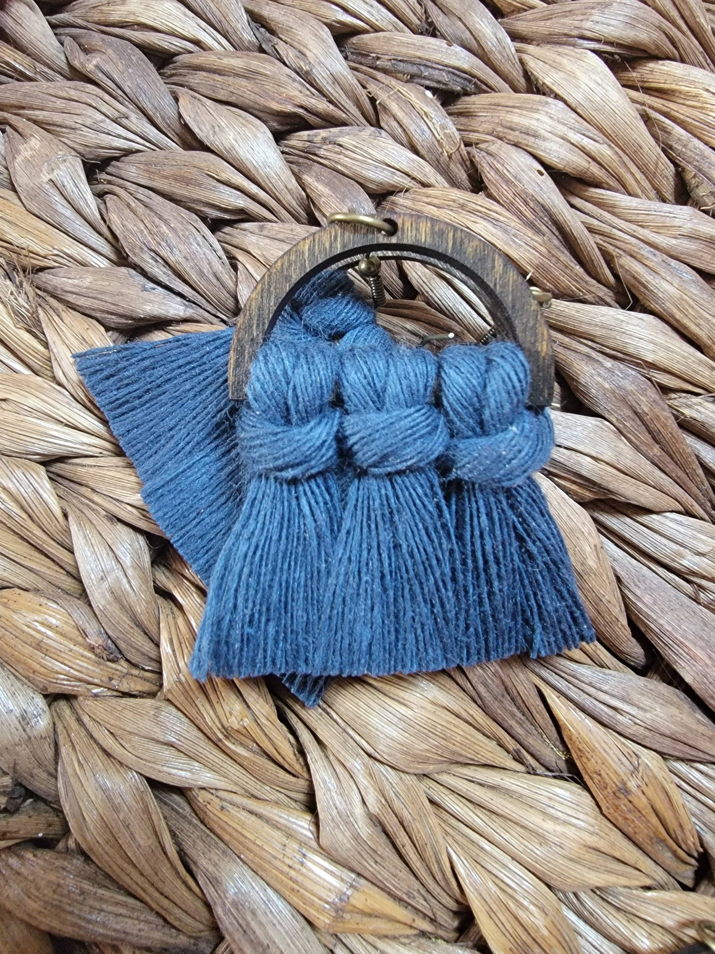 Midnight Blue Wood Macrame Earrings
