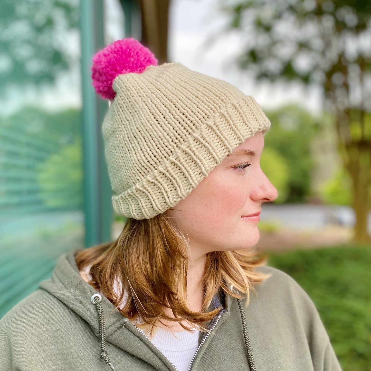 Fuchsia Color Pom Beanie Ellison+Young
