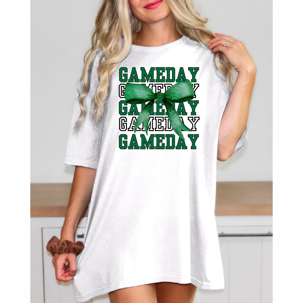 Green Gameday Bow Comfort Colors Shirt