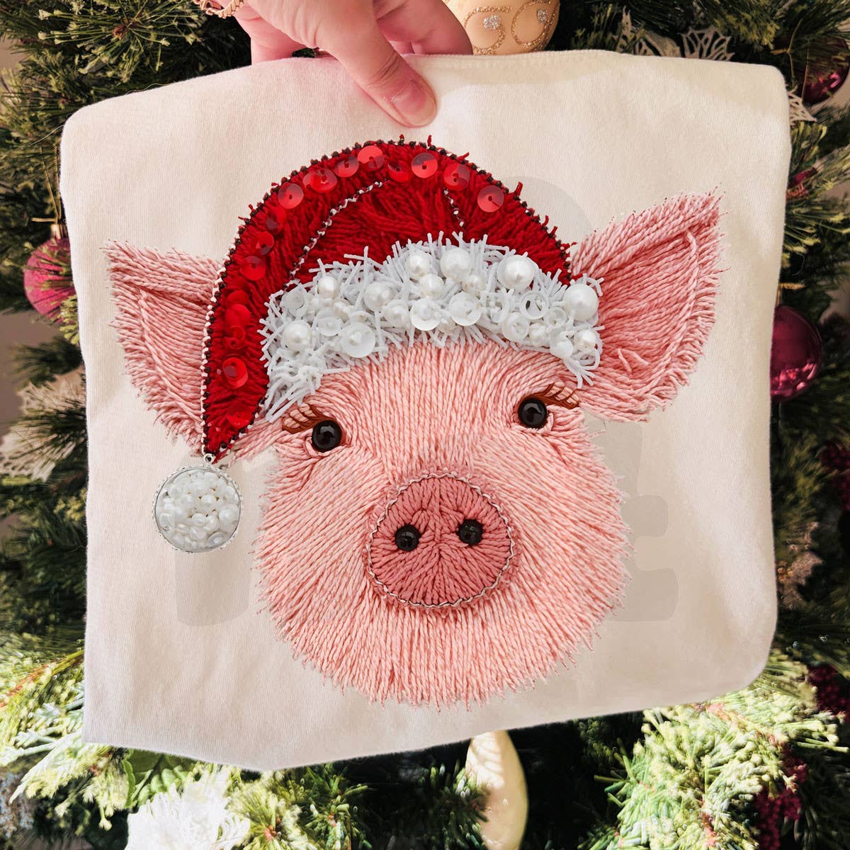 Faux Yarn Christmas Pig DTF Heat Transfer