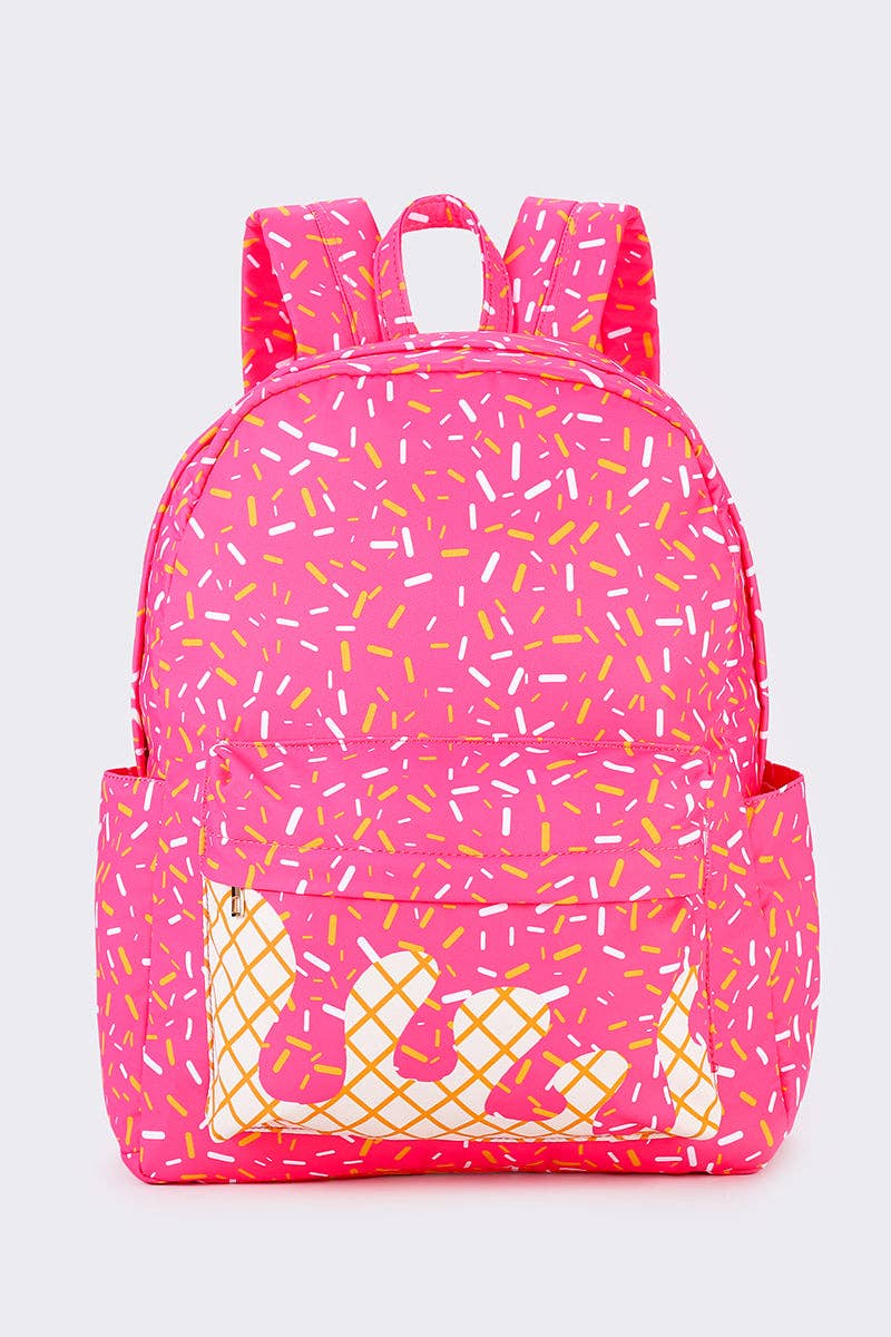 Pink Ice Cream Drip Kids Canvas Backpack