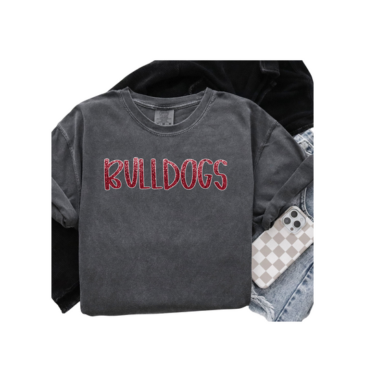 Glitter Handwritten BULLDOGS Comfort Colors Tee (Adult and Youth Size)