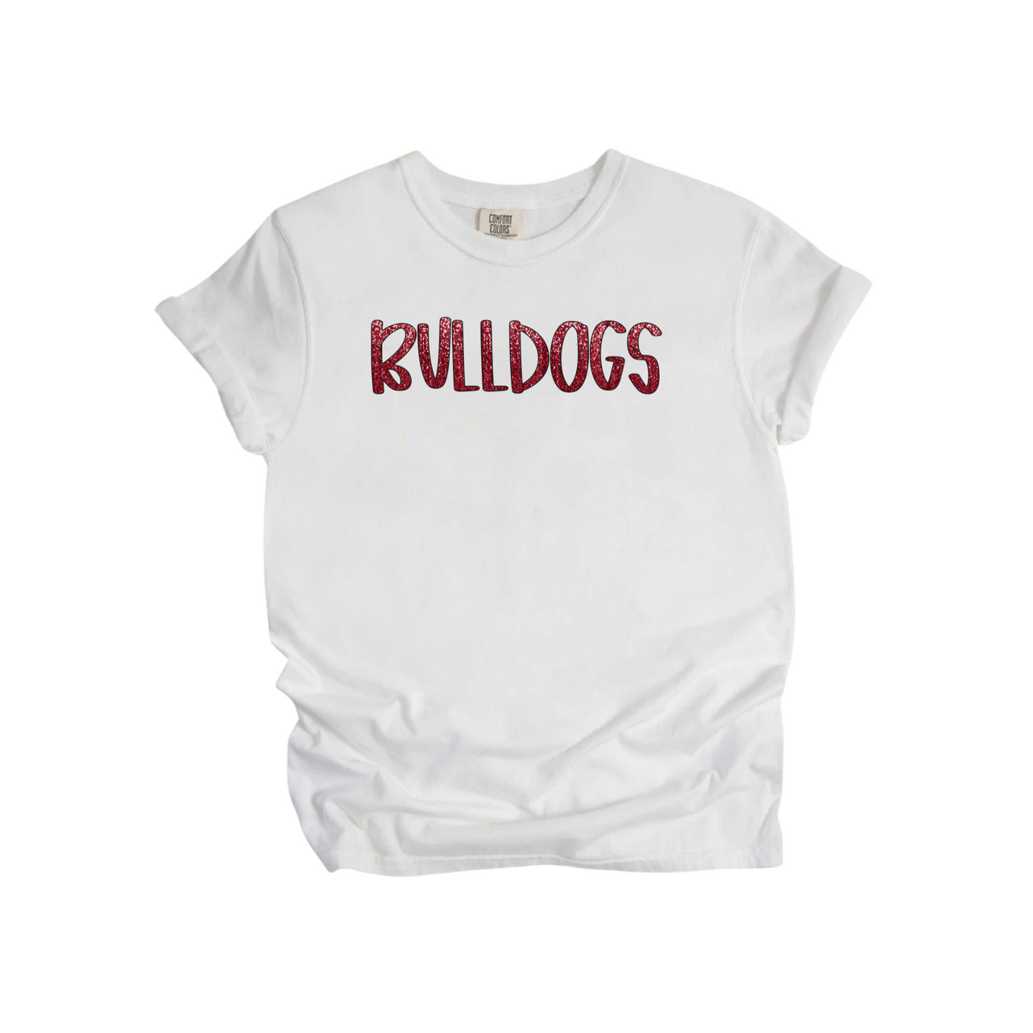Glitter Handwritten BULLDOGS Comfort Colors Tee (Adult and Youth Size)