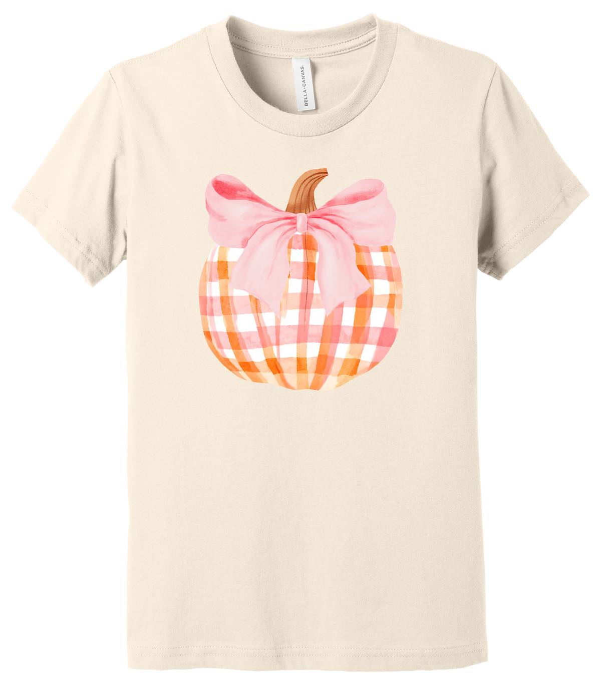 Youth Gingham Bow Pumpkin - Short Sleeve T-Shirt Gallery 334