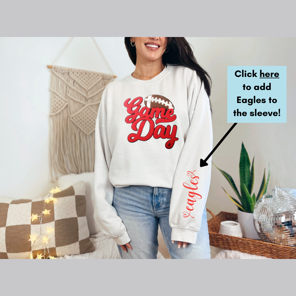 Game Day RED Football Chenille Patch Unisex Gildan 18000 Sweatshirt