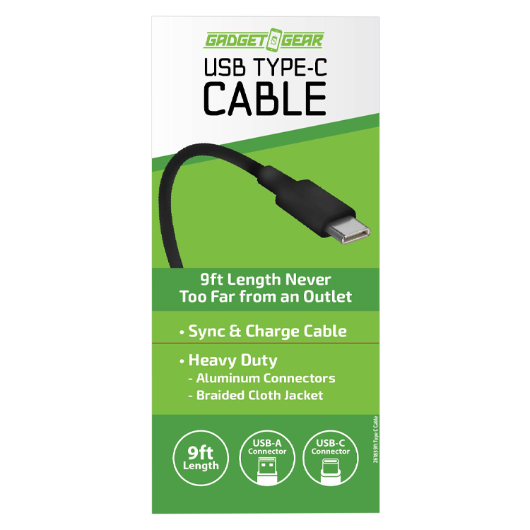 Gadget Gear USB to USB-C 9FT Charging Cable Boxed Assortment Novelty Brands