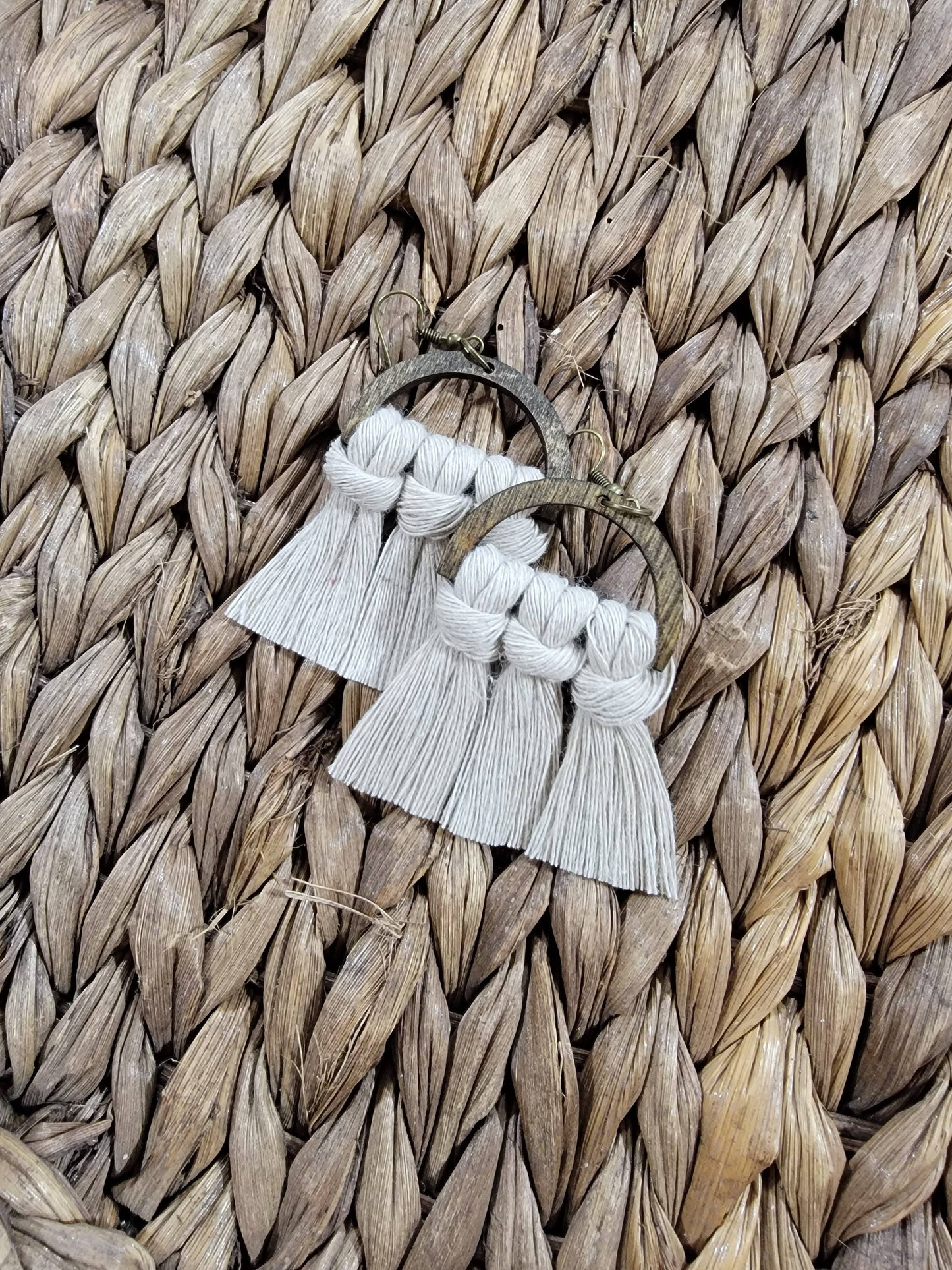Linen Wood Macrame Earrings