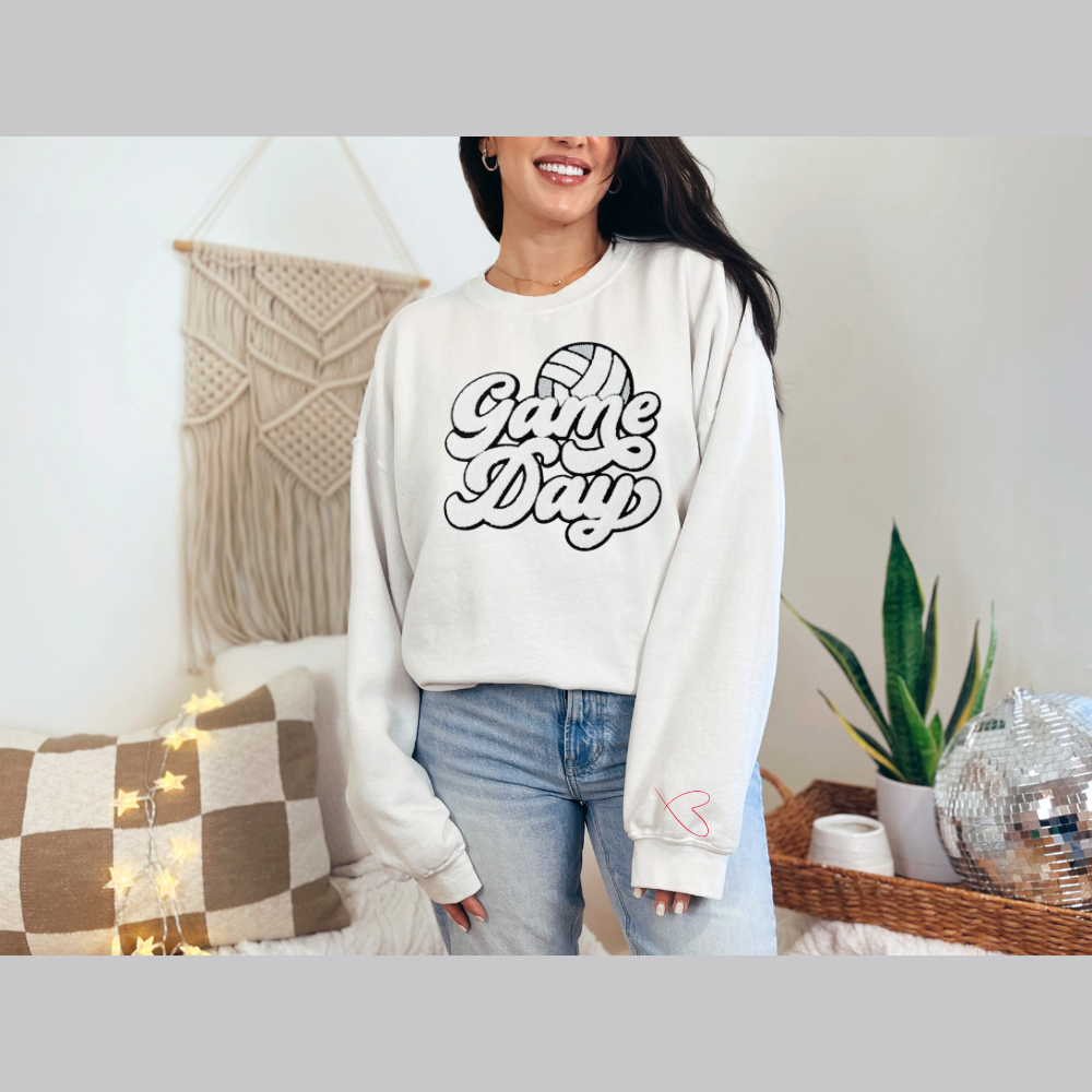 Game Day Volleyball Chenille Patch Unisex Gildan 18000 Sweatshirt