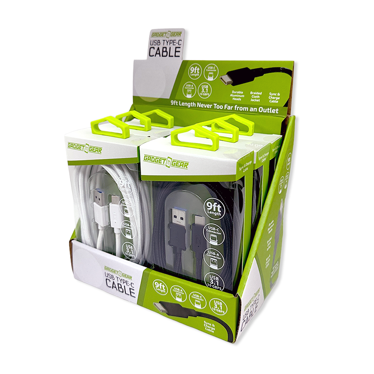 Gadget Gear USB to USB-C 9FT Charging Cable Boxed Assortment Novelty Brands