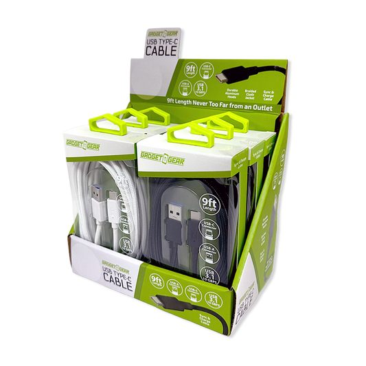 Gadget Gear USB to USB-C 9FT Charging Cable Boxed Assortment Novelty Brands