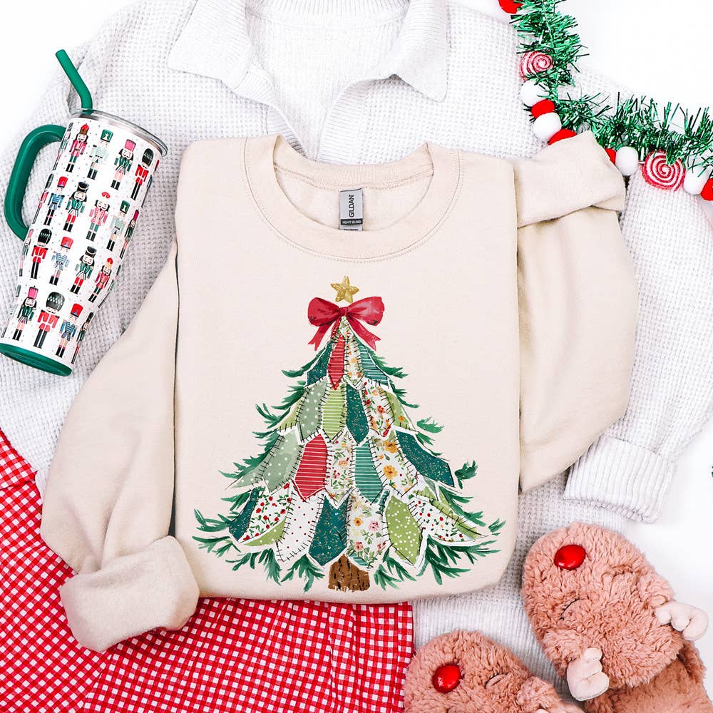 Patterned Patchwork Christmas Tree DTF Heat Transfer