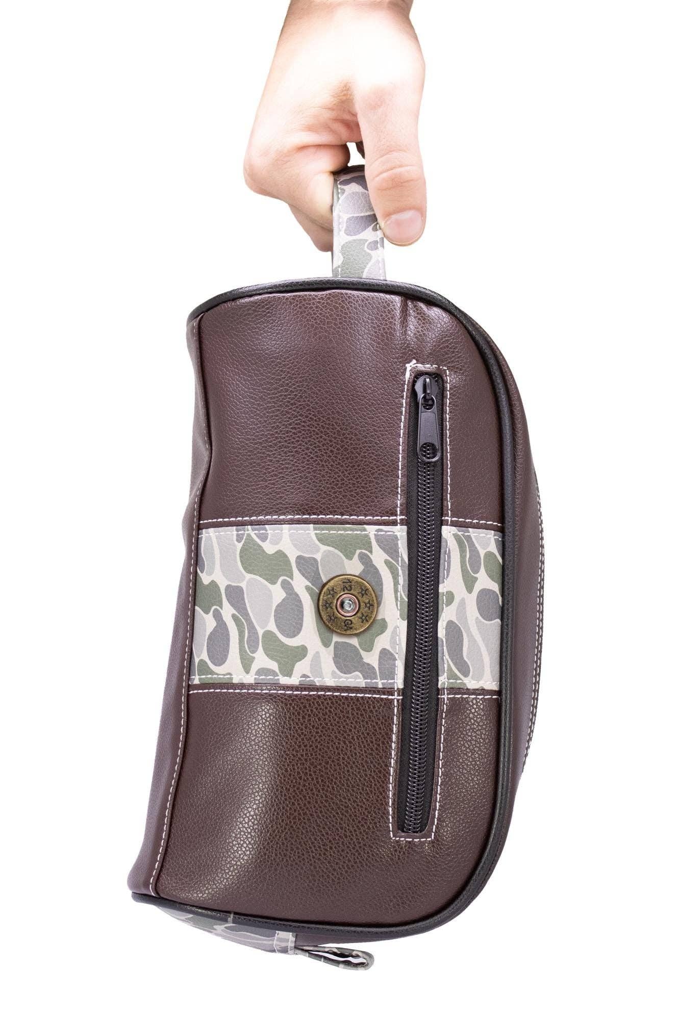Shot Shell Brown Pebble Old School Camo Men's Toiletry Dopp Bag.