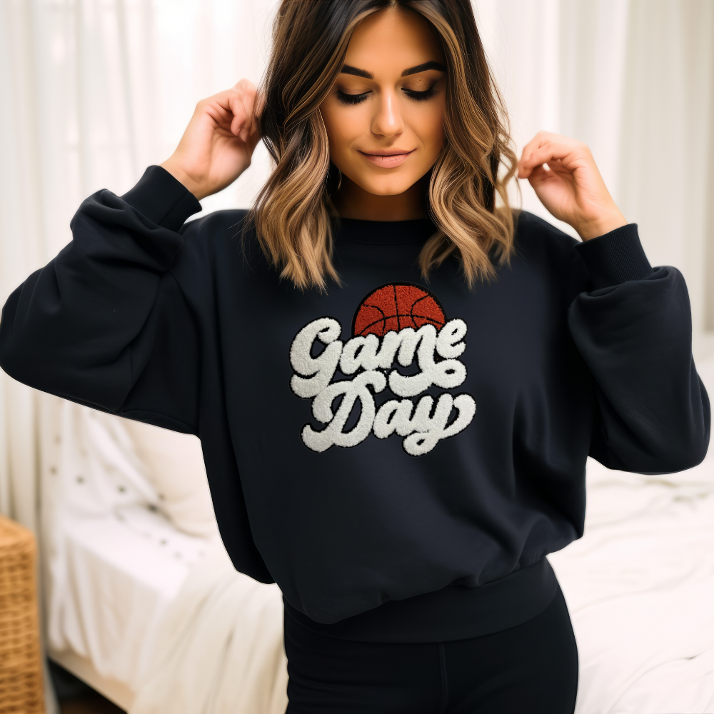 Game Day Basketball Chenille Patch  Unisex Gildan 18000 Sweatshirt