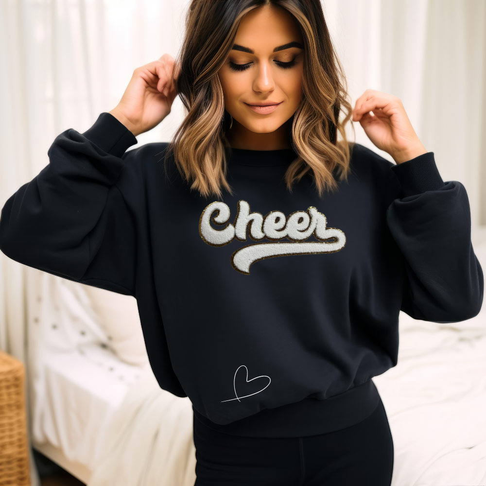 Cheer Gold Trim Chenille Patch  Unisex Gildan 18000 Sweatshirt