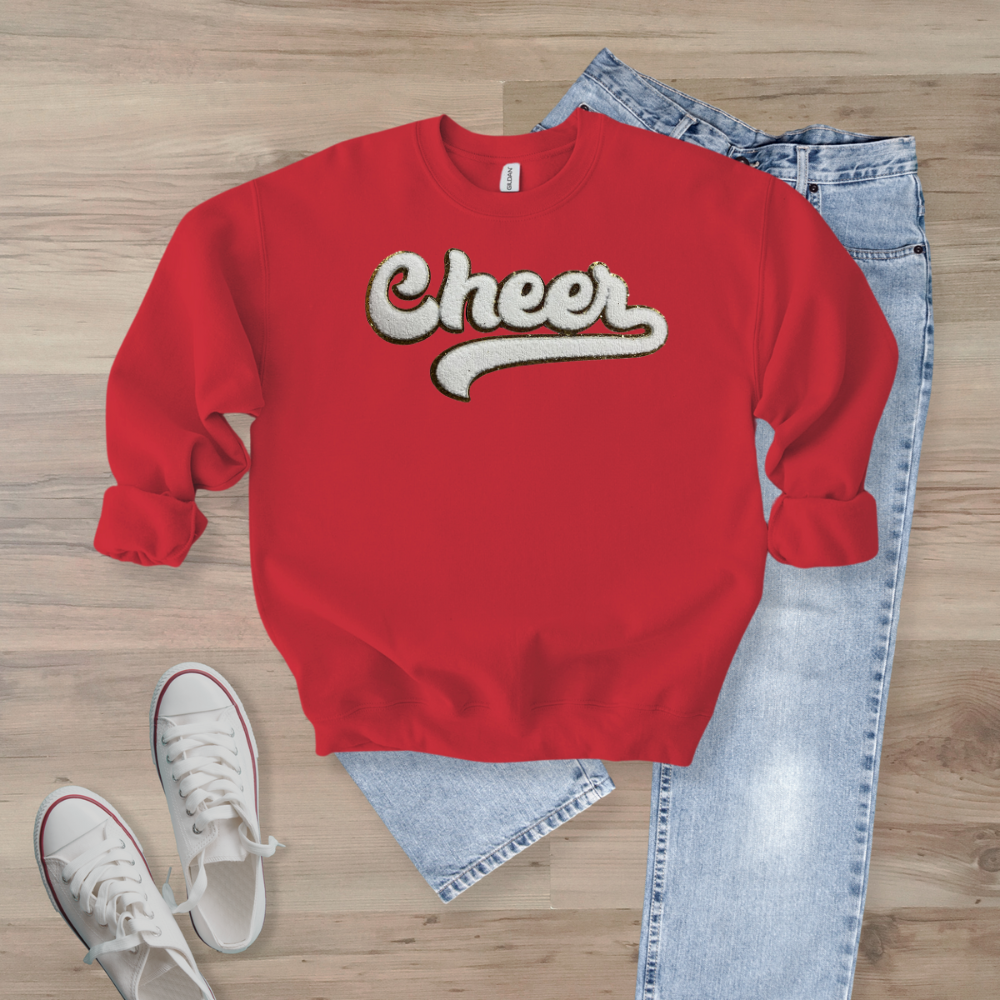 Cheer Gold Trim Chenille Patch  Unisex Gildan 18000 Sweatshirt