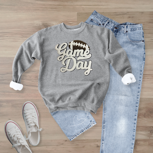 Game Day WHITE Football Chenille Patch  Unisex Gildan 18000 Sweatshirt (Copy)