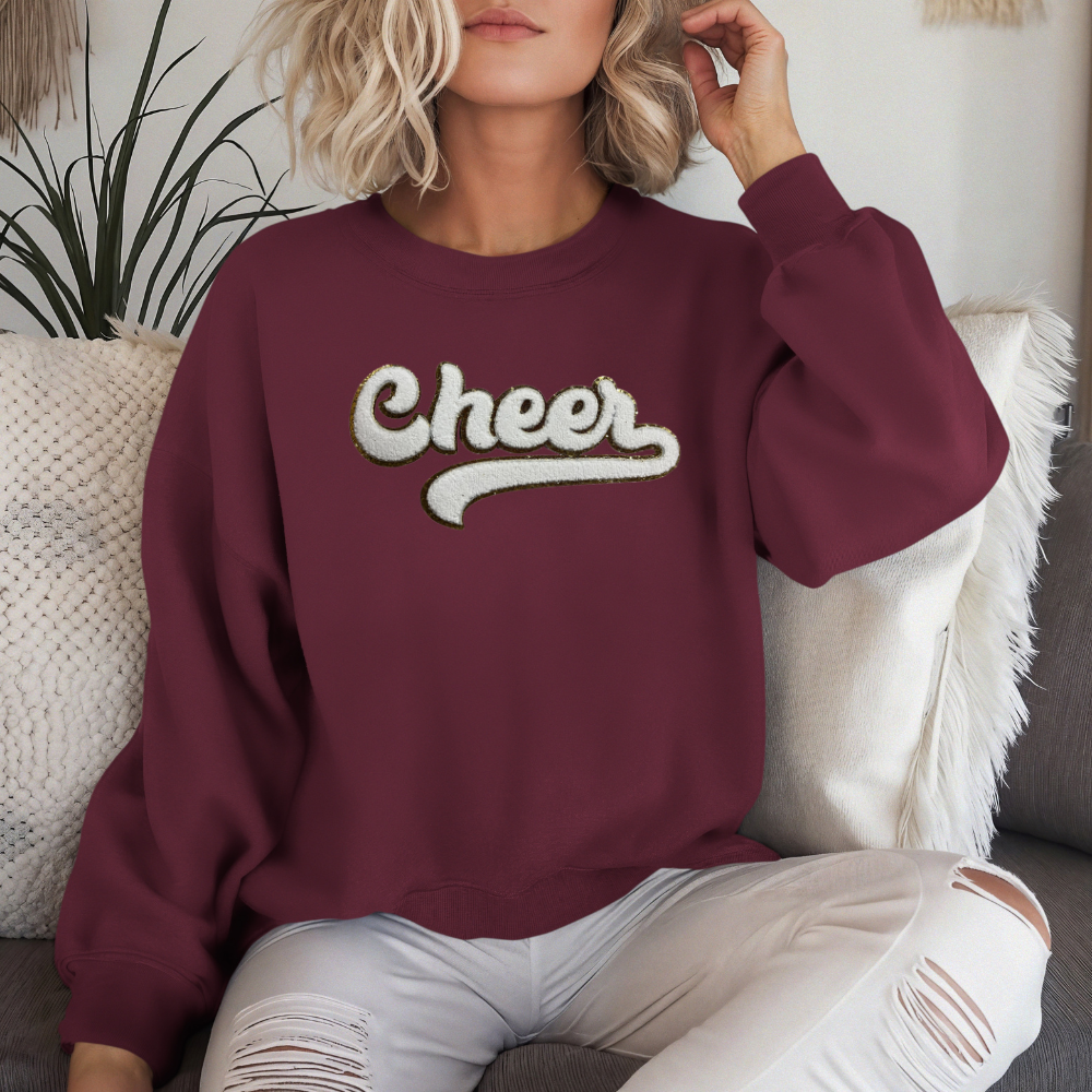 Cheer Gold Trim Chenille Patch  Unisex Gildan 18000 Sweatshirt