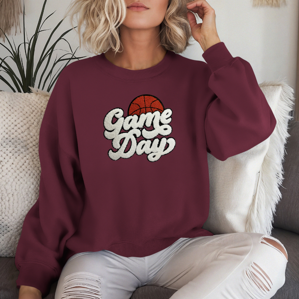 Game Day Basketball Chenille Patch  Unisex Gildan 18000 Sweatshirt