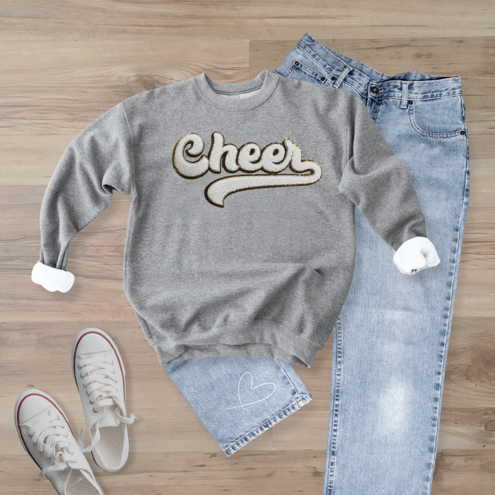 Cheer Gold Trim Chenille Patch  Unisex Gildan 18000 Sweatshirt