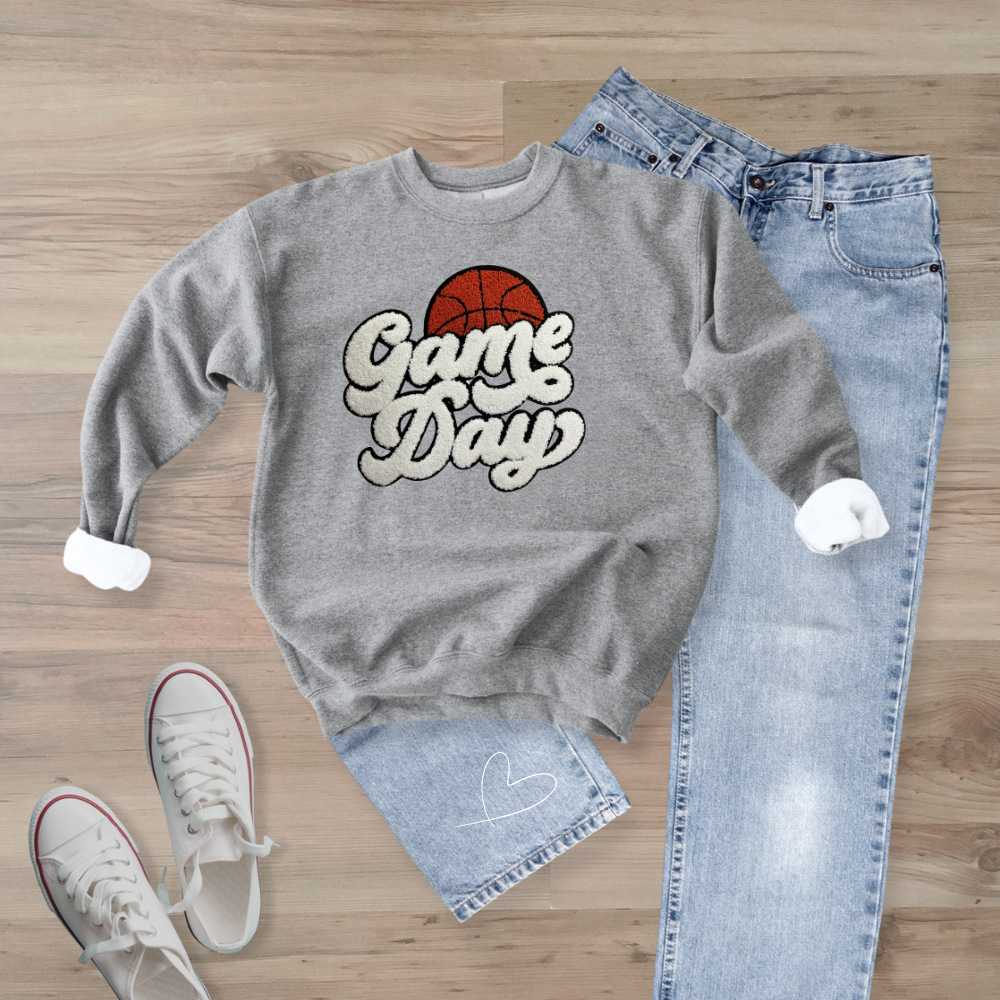 Game Day Basketball Chenille Patch  Unisex Gildan 18000 Sweatshirt