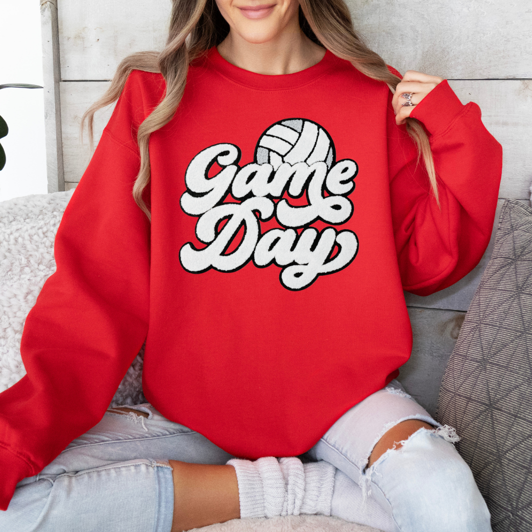 Game Day Volleyball Chenille Patch  Unisex Gildan 18000 Sweatshirt