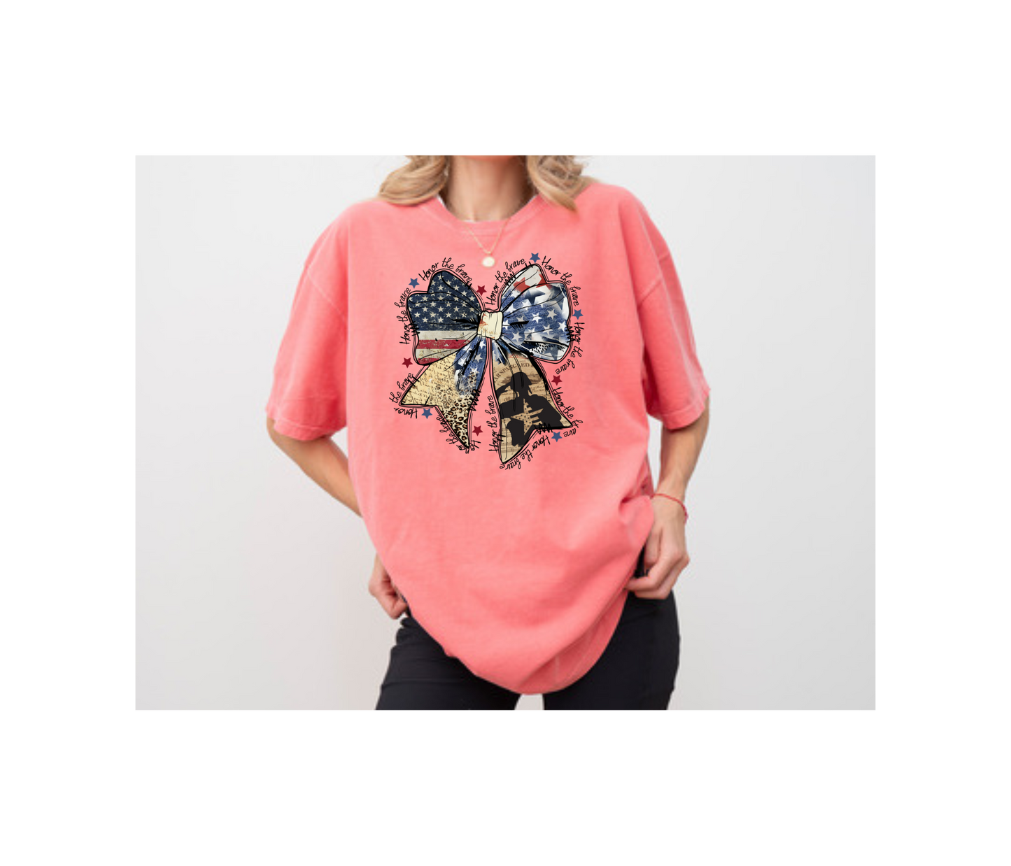 Women's Patriotic Bow Comfort Colors T-Shirt