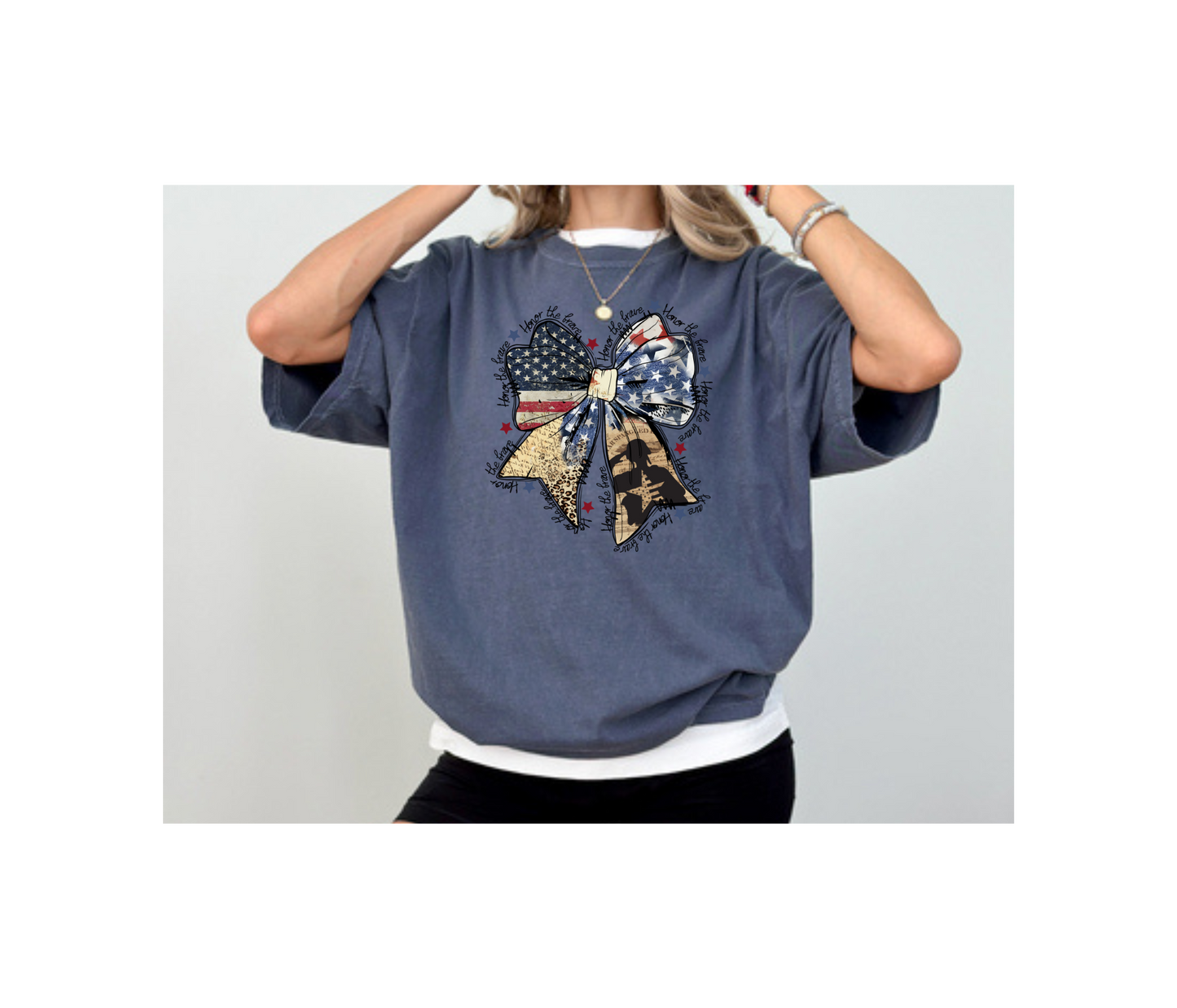 Women's Patriotic Bow Comfort Colors T-Shirt