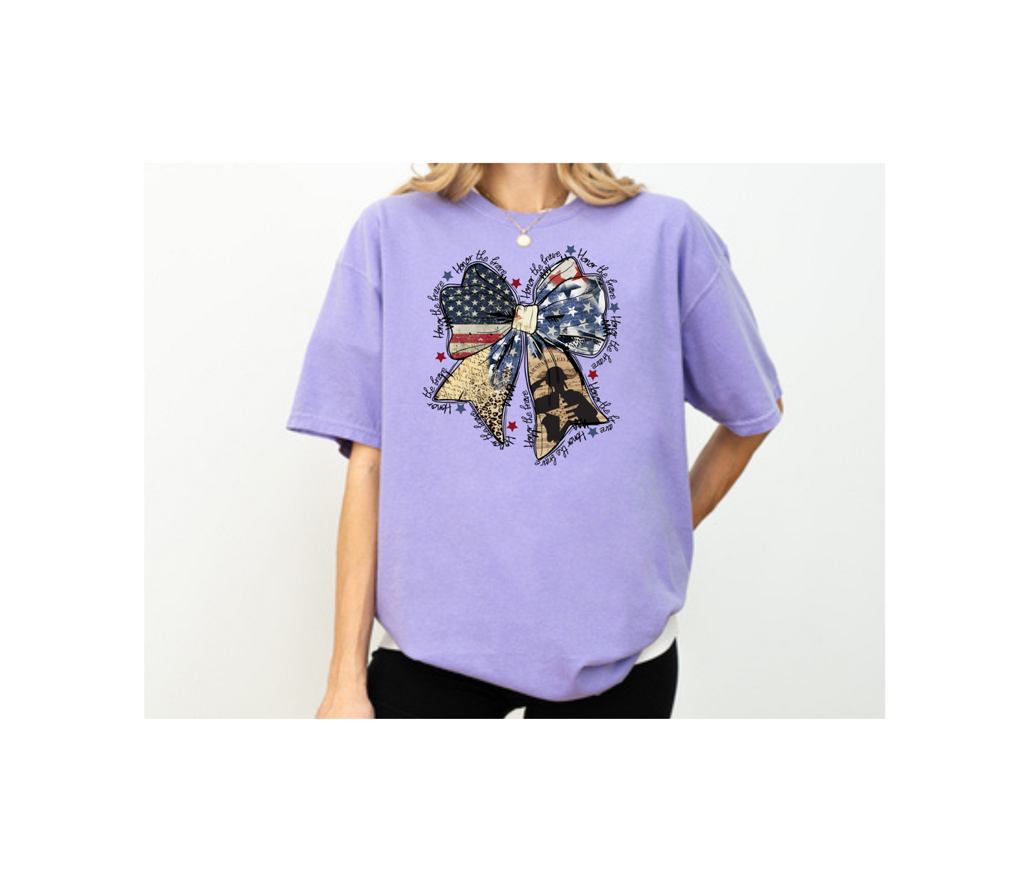Women's Patriotic Bow Comfort Colors T-Shirt