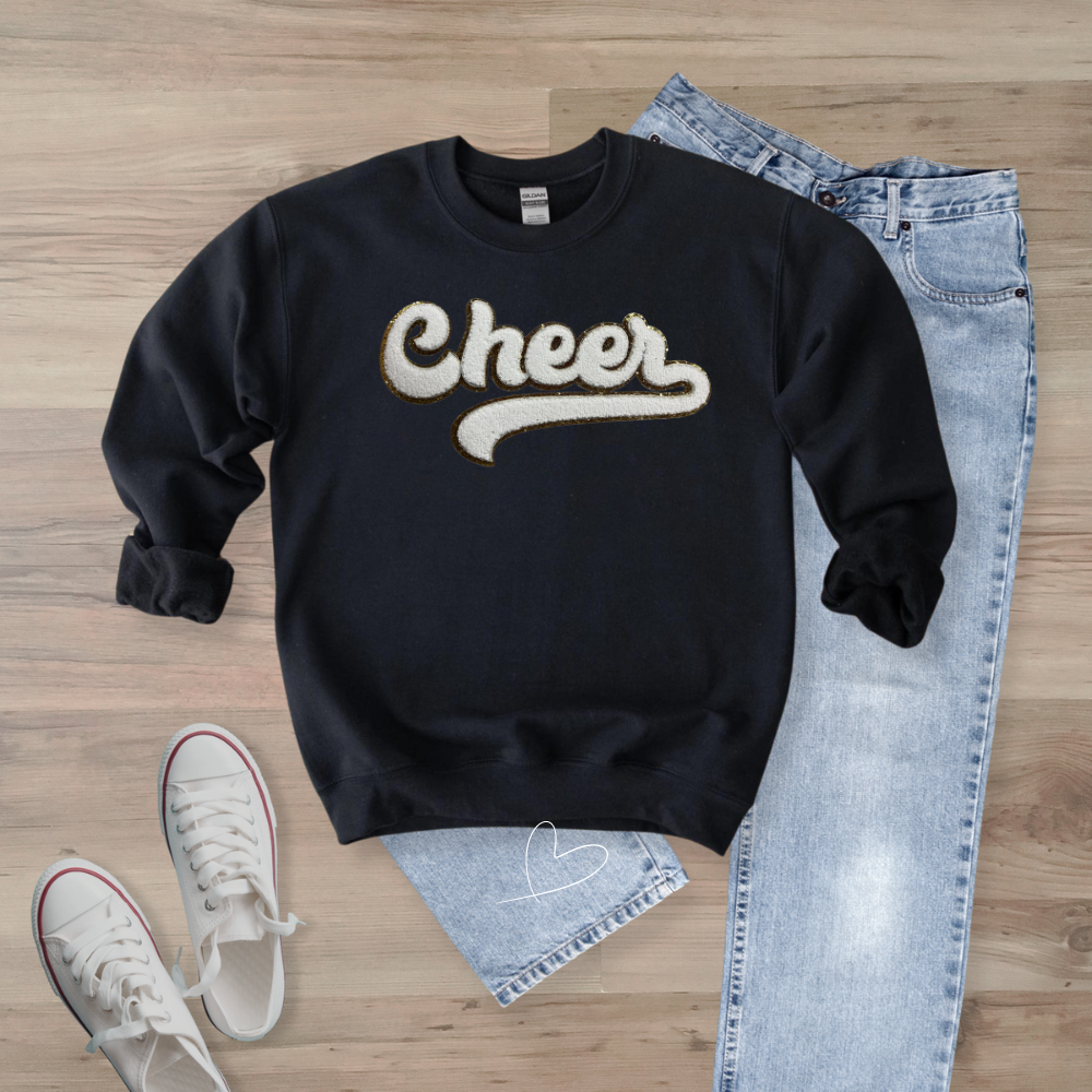 Cheer Gold Trim Chenille Patch  Unisex Gildan 18000 Sweatshirt