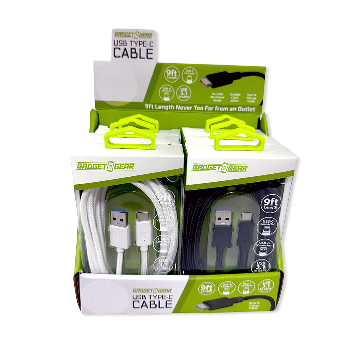Gadget Gear USB to USB-C 9FT Charging Cable Boxed Assortment Novelty Brands