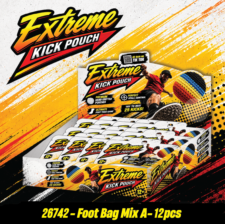 Extreme Retro Hand-Knitted Kick Pouch Footbag - 12/Display Novelty Brands