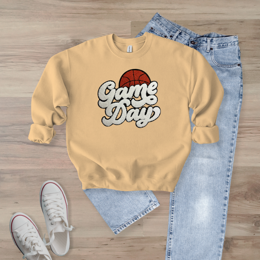 Game Day Basketball Chenille Patch  Unisex Gildan 18000 Sweatshirt