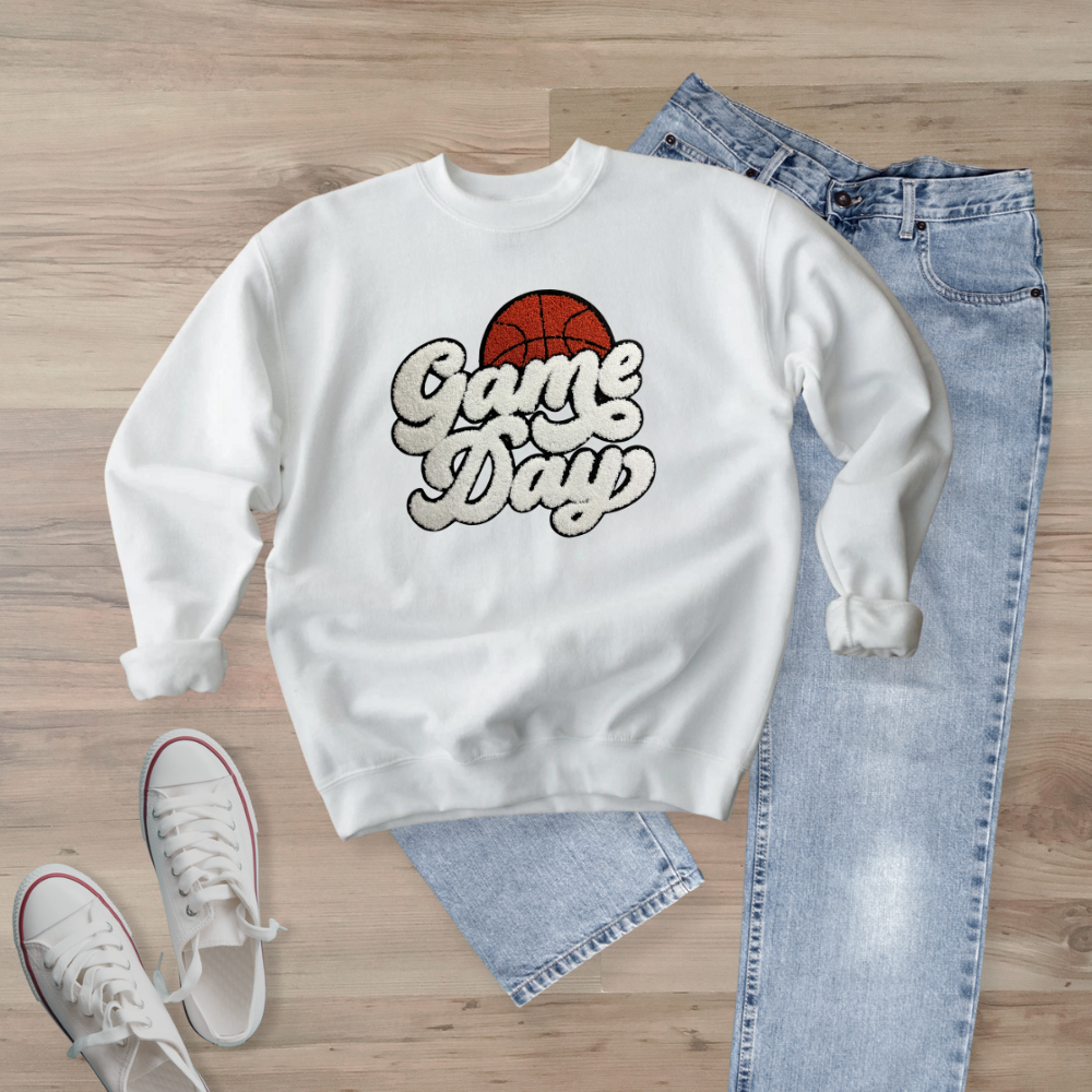 Game Day Basketball Chenille Patch  Unisex Gildan 18000 Sweatshirt