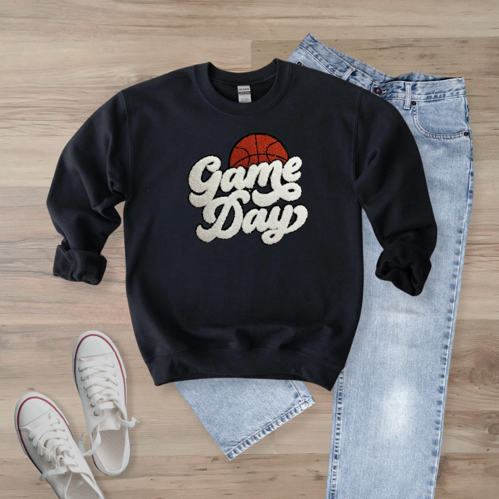 Game Day Basketball Chenille Patch  Unisex Gildan 18000 Sweatshirt