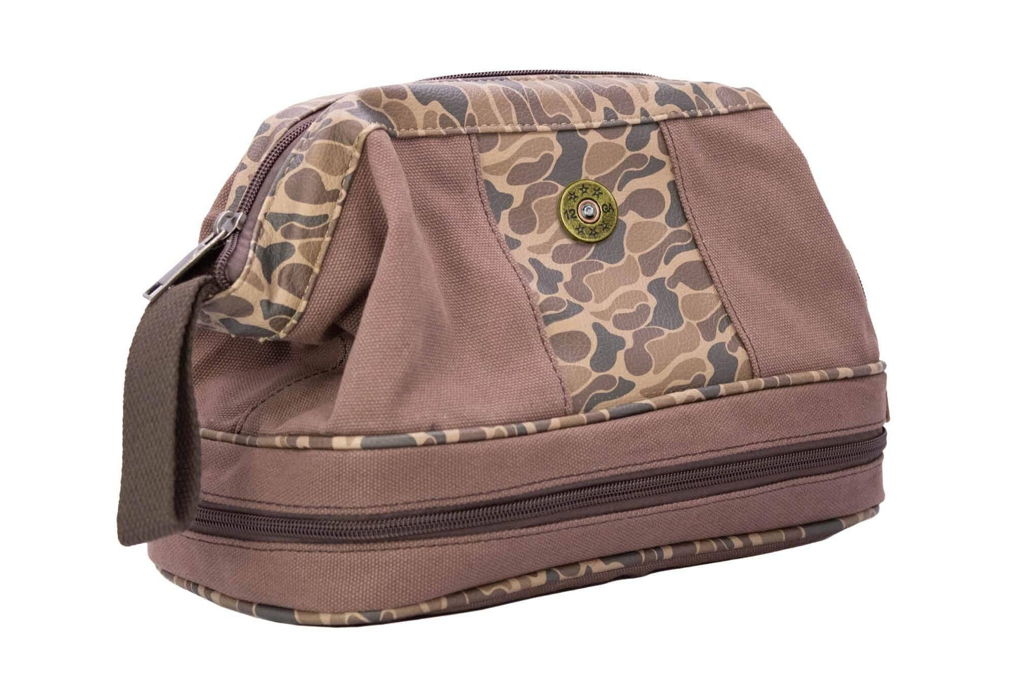 Shot Shell Brown Waxed Canvas Old School Camo Men's Toiletry Dopp Bag.