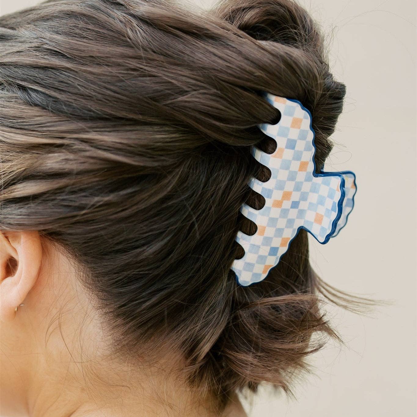 Orange and Blue Scalloped Claw Clip Gracefully Made Art